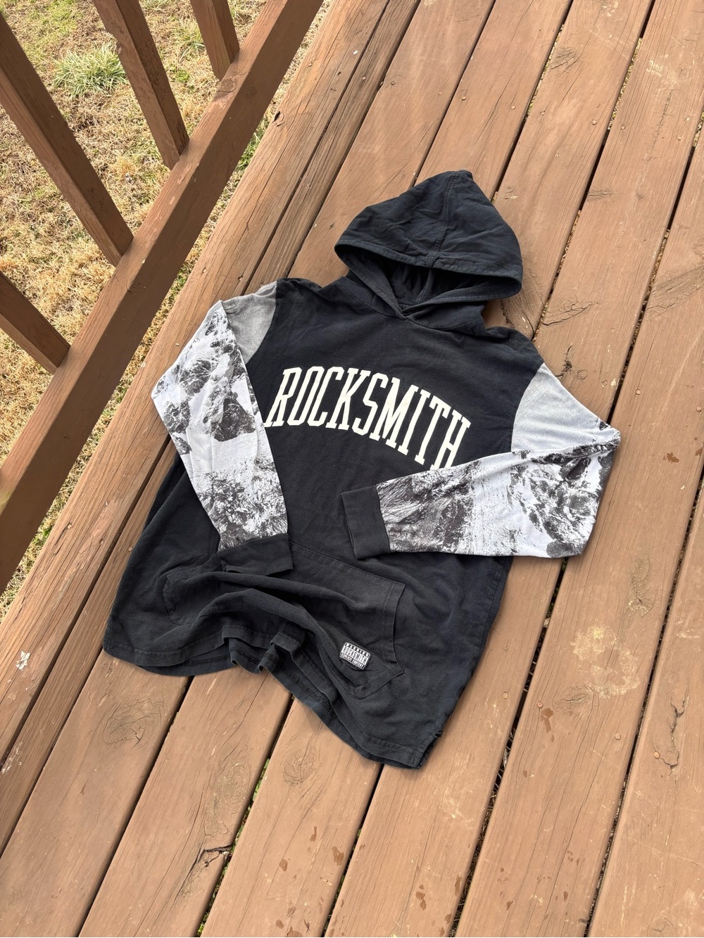 Rocksmith Mens L Black Grey Camo Print Hoodie